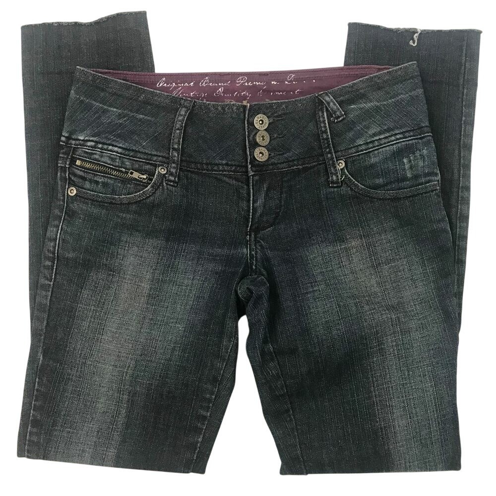 Zanadi Jeans Womens Size 7 Dark Wash‎ High Rise Triple Button Skinny Jeans Y2K